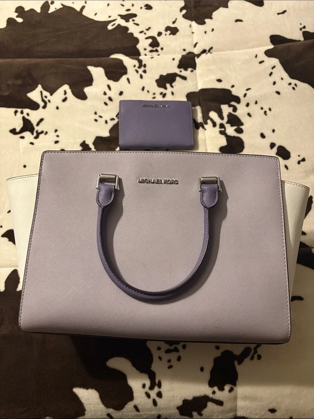 Michael Kors Lavender and White Saffiano Leather Tote with Wallet